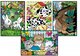 Lot de 4 tableaux pocket animaux coloriés